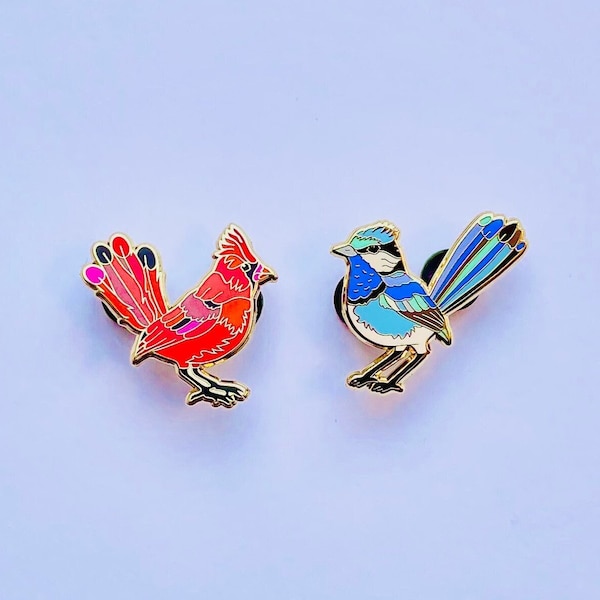 Fairywren Red Cardinal enamel pin set | Splendid Fairywren | Northern Cardinal | Beautiful Birds | Gifts under 20 | gift for mom