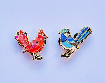 Fairywren Red Cardinal enamel pin set | Splendid Fairywren | Northern Cardinal | Beautiful Birds | Gifts under 20 | gift for mom