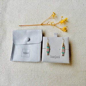 Orecchini pendenti Schiaccianoci, argento sterling placcato oro, rosa e verde acqua, calendario dell'Avvento