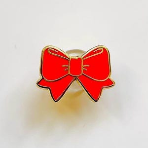 Christmas Bow Pin: Red Enamel - Mini Holiday Lapel Badge, Christmas gift, stocking stuffer, Advent calendar