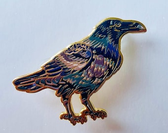Raven Enamel Pin: Gold Gothic Crow - Dark Academia, Witchy Style, Christmas stocking stuffer, Advent calendar