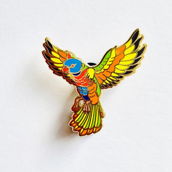 Rainbow Lorikeet Bird Enamel Pin Badge Brooch | Parrot | Tropical | Hummingbird | Long tail Colourful feathers | Elegant exotic | Gift pin