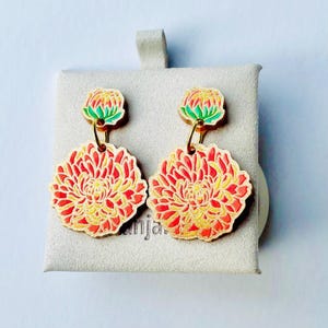 Orange Chrysantheme Ohrstecker - Acryl Blumen Ohrstecker mit Brisur, Adventskalender