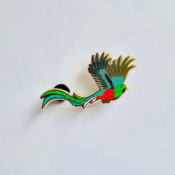 Resplendent Quetzal Pin - Emerald Bird with Gold Clutch, Christmas gift, stocking stuffer, Advent calendar