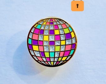 Disco Ball Enamel Pin, Gold Festive Lapel Badge (Winter Holiday), Christmas gift, stocking stuffer, Advent calendar