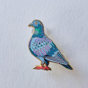 Pigeon Enamel Pin: Gold Rock Dove with Colorful Feathers for bird lovers