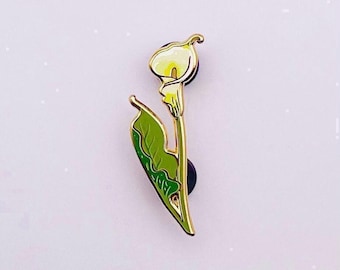 Broche de flor de cala: broche de esmalte duro dorado (tamaño: 4,4 cm), regalo de Navidad, detalle para el calcetín navideño, calendario de Adviento.