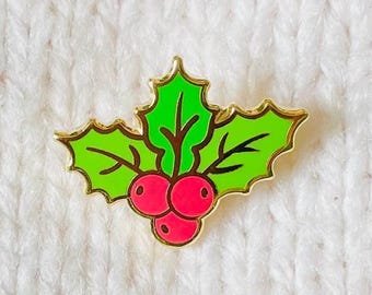Holly Enamel pin gift, Winter lapel pin, Christmas gift, December birth flower