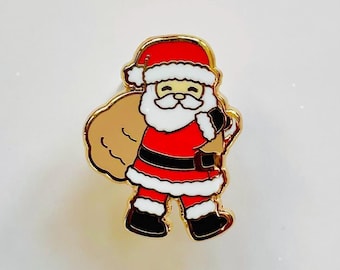 Spilla smaltata di Babbo Natale, distintivo festivo per le feste (finitura dorata da 0,75 pollici), regalo di Natale, calza della Befana, calendario dell'Avvento