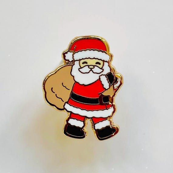 Santa Enamel Pin, Festive Holiday Badge (0.75in Gold Finish), Christmas gift, stocking stuffer, Advent calendar
