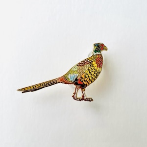 Pheasant Lapel Pin - Colorful Ring-Necked Bird, Gold Enamel, Christmas gift, stocking stuffer, Advent calendar