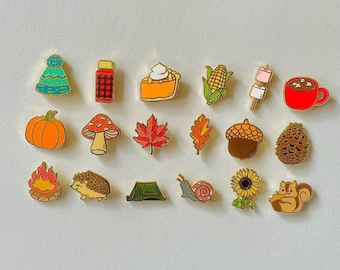 Autumn Enamel Pin – Harvest, Camping, Thanksgiving Mini Badges, Christmas gift, stocking stuffer, Advent calendar