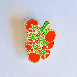 Vine Tomato stem Enamel Pin, Vegetable gift, healthy vegan lapel badge, Autumn harvest farm decor