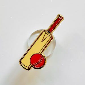 Cricket Lapel Pin: Mini Bat and Ball - Gold Hard Enamel, Christmas gift, stocking stuffer, Advent calendar