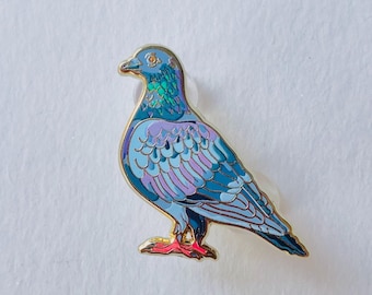 Pigeon Enamel Pin - Gold Rock Dove with Colorful Feathers, Christmas gift, stocking stuffer, Advent calendar