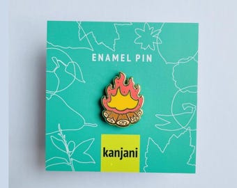 Campfire Pin Badge: Autumn Camping Mini Enamel (Gold Hard Finish), Christmas gift, stocking stuffer, Advent calendar