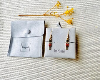 Nutcracker Dangle Earrings: 18k Gold Plated Sterling Silver, Christmas stocking stuffer, Advent calendar