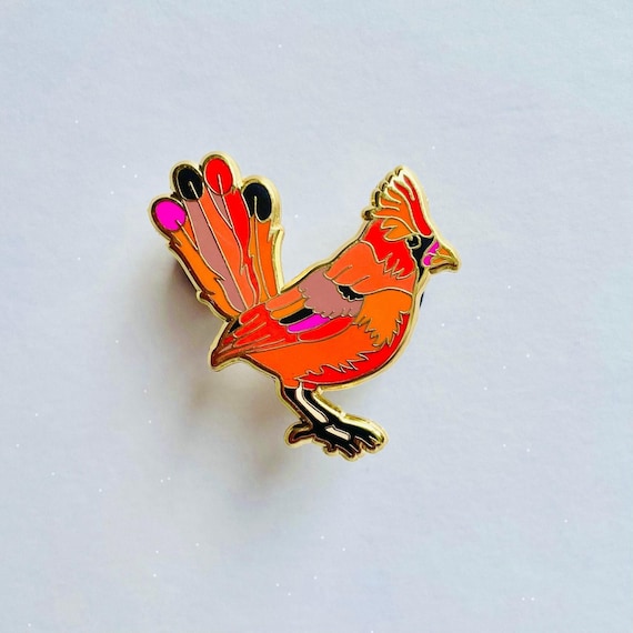 Enamel Pin: Red Cardinal Bird - Gold Hard Enamel, 1.25 Inches, Christmas gift, stocking stuffer, Advent calendar