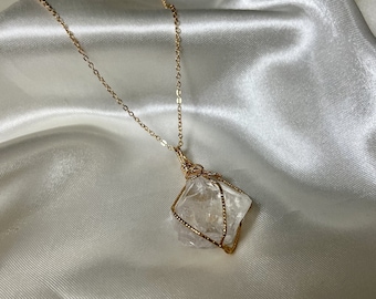 Natural Raw Crystal Necklace | Wire Wrapped Necklace Pendant | Gift for Her | Womens Spiritual Jewellery