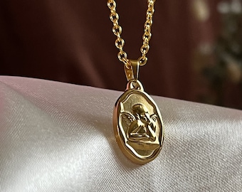 Ovale Engel Halskette | Frauen Vintage Anhänger | Geschenk für Sie | Goldkette | Geburtstagsgeschenk