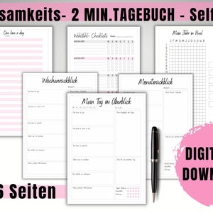 2 min. Diary for happiness, mindfulness, reflection, affirmations, weekly, monthly, annual review including a feel-good checklist