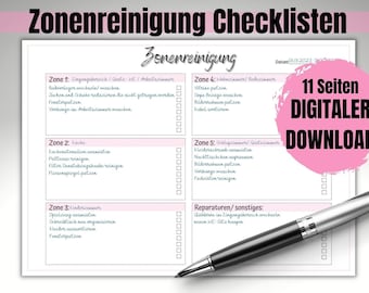 Flylady Checklisten, Zonenplan, Monatsübersicht, Hausaufgaben, Ausfüll- Muster, Einführung in die Zonenreinigung, insgesamt 11 Seiten