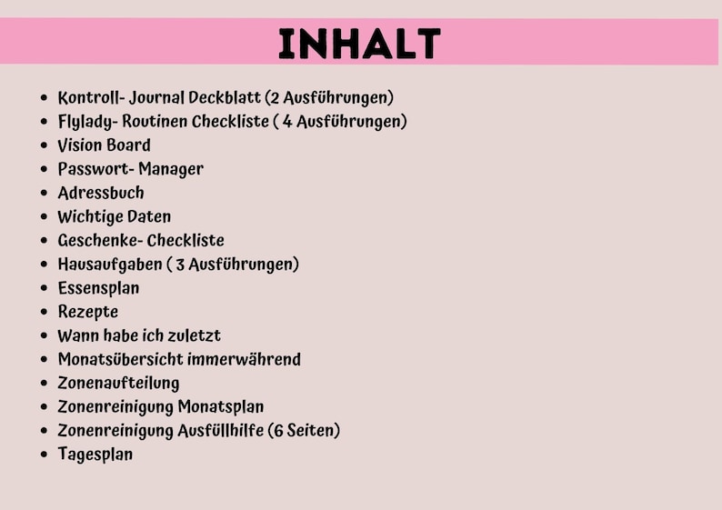 DIN A4 control journal I Flylady checklists I organizing household and life I bundle, printables, digital product to print out image 3