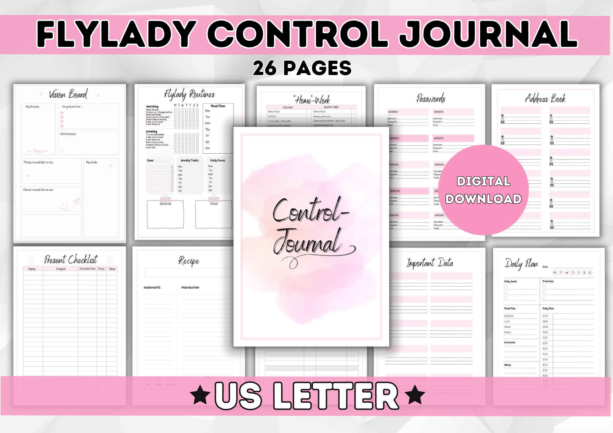 ENGLISH Control Journal *US Letter Size| Flylady Checklist | Cleaning  Schedule I Household and Life Organization Bundle Printables | PDF - Etsy, image size:2000x1414