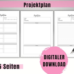 Projektplan mit Zeitstahl, Mindmap u. Tagesplan für ein effektives Zeitmanagement zur Optimierung deines Projekts.Ideal für Studium&Business
