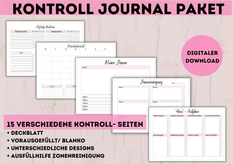 DIN A4 control journal I Flylady checklists I organizing household and life I bundle, printables, digital product to print out image 2