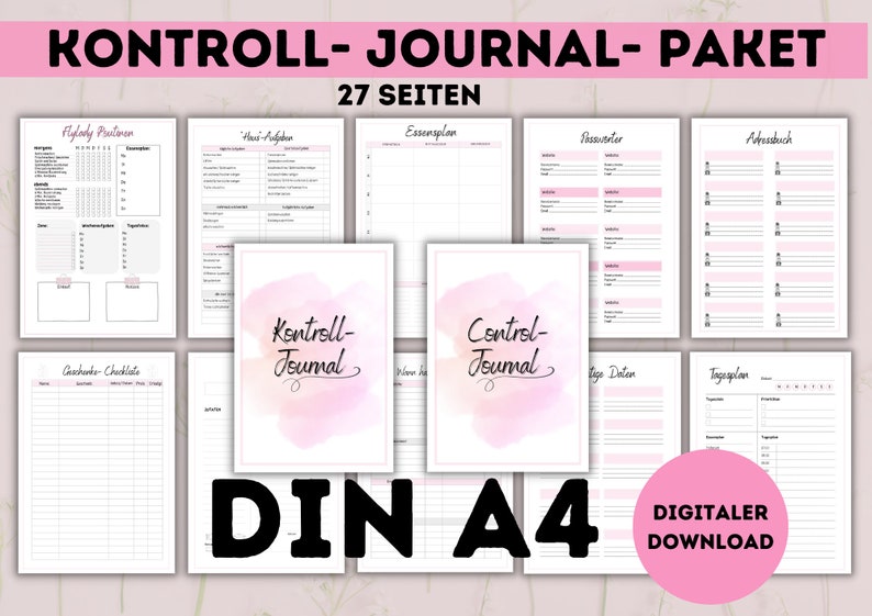 DIN A4 control journal I Flylady checklists I organizing household and life I bundle, printables, digital product to print out image 1