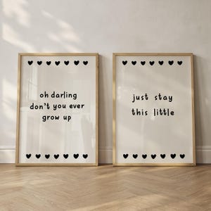 Taylor Set of 2 Posters Never Grow Up Digital Print Minimalist Nursery Wall Art Baby Room Decor Kids Room Playroom Subtle Baby Shower Gift