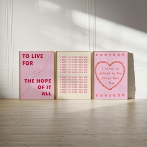 Taylor Set of 3 Posters To Live For The Hope Quote Digital Print Wall Art Motivational Office Decor Subtle Aesthetic Pink Girly Bedroom Home