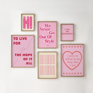 Taylor Set of 6 Posters Song Quotes Digital Print Wall Art Motivational Office Decor Subtle Aesthetic Pink Girly Bedroom Home