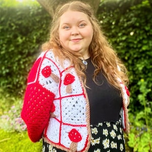 Customisable Granny Square Cardigan, Toadstool Granny Square, Toadstool Cardigan, Crochet Cardigan, Crochet Jacket, Sunflower Crochet Jacket
