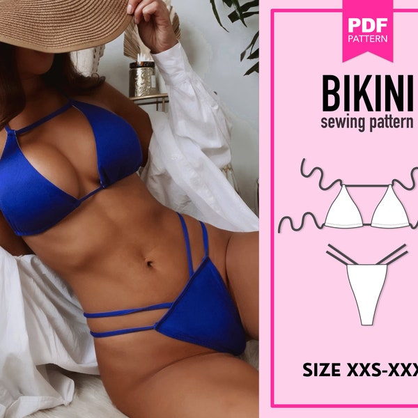 Basic Bikini pattern. Sewing bikini patterns. Women bikini pattern PDF. Swimsuit pattern PDF.  Sewing pattern for women.