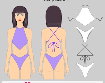 Basic Bikini pattern. Sewing bikini patterns. Women bikini pattern PDF. Swimsuit pattern PDF.  Sewing pattern for women.