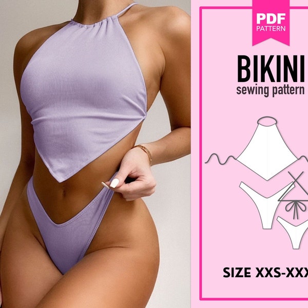 Patrón de bikini básico. Coser patrones de bikini. Patrón bikini mujer PDF. Patrón de traje de baño PDF. Patrón de costura para mujer.