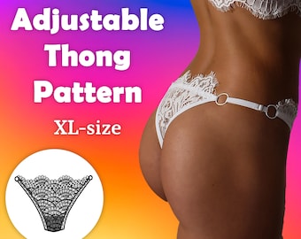 Verstelbare stringslip. Lingerie naaipatroon. XL-formaat, direct downloaden