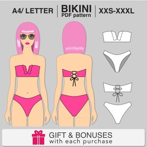 Basic Bikini pattern. Sewing bikini patterns. Women bikini pattern PDF. Swimsuit pattern PDF.  Sewing pattern for women.
