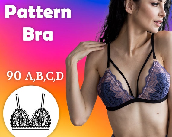 Lace Bra Pattern, PDF Bralette. Size 90A, 90B, 90C, 90D Video