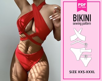 Modello bikini di base. Cucire modelli di bikini. PDF modello bikini da donna. PDF modello costume da bagno. Cartamodello per donna.