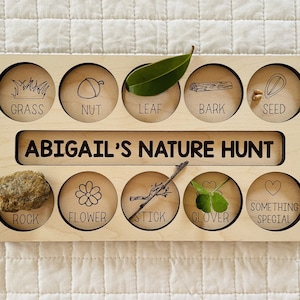 Nature Hunt | Nature Scavenger Hunt | Personalized Gift | Montessori Wood Tray | Handmade | 2 year gift | 3 year old gift | 4 year old gift