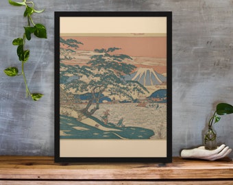 Vulkaan Naast Een Japans Meer - Ukiyo-e Landschap - PRINTABLE WALL ART - Digital Download