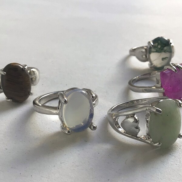 Healing Crystal Stone Rings, Jade Ring, birthstone ring for capricorn, Opal Ring, Moss Agate Ring, Tiger's Eye ring, Aventurine Ring