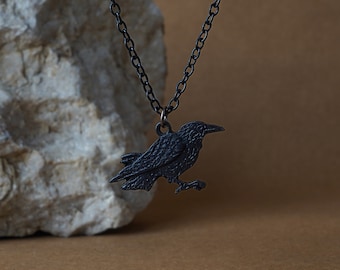 Crow Necklace | black crow pendant | crow jewelry | gift for witch | witch gifts | crow lover