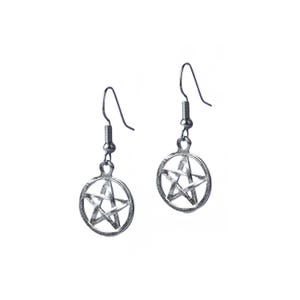 Witchy Pentagram Dangle Earrings: Silver-Tone Gothic Pagan Jewelry