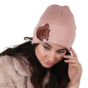 Squirrel Hat, Squirrel Beanie, Pink Beanie, Yggdrasil Squirrel, Squirrel with a hat