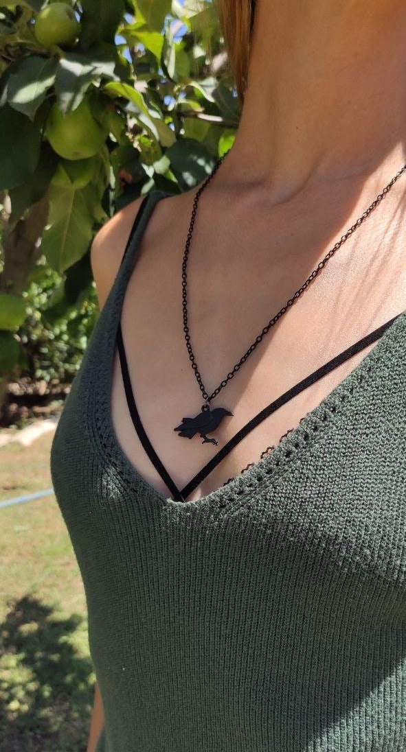 Crow Necklace Black Crow Pendant Crow Jewelry Gift for Witch Witch