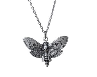 Death Moth Pendant – Stainless Steel Gothic Necklace, Witchy Charm